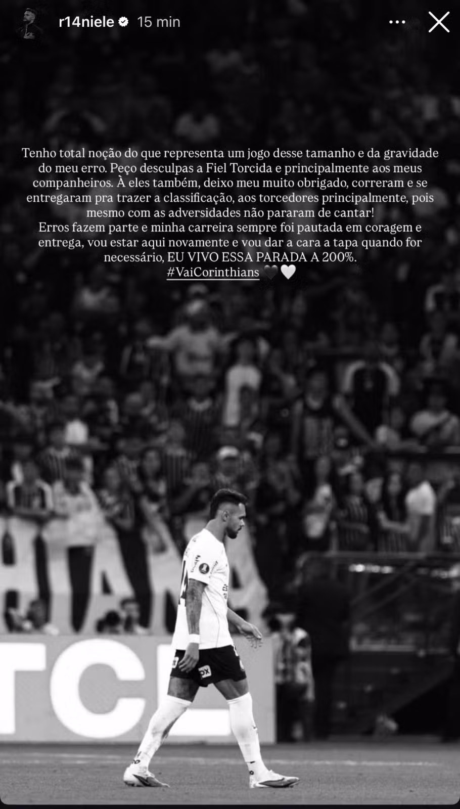 Raniele pede desculpas por expulsão em jogo do Corinthians: "Vou dar a cara a tapa"