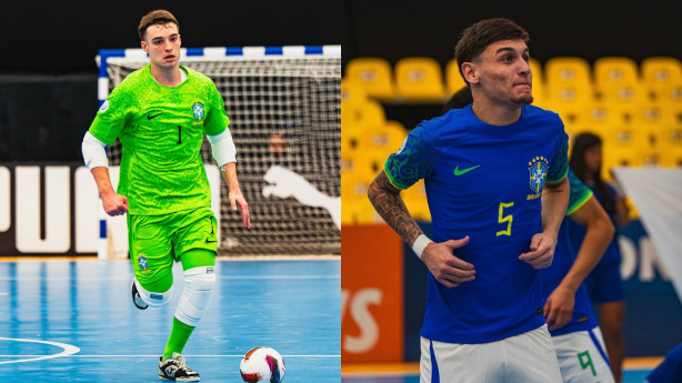 Atletas do futsal do Corinthians em ação pela Seleção Brasileira Sub-20