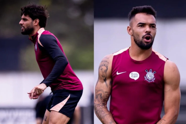 Jogadores do Corinthians em atividade no CT Joaquim Grava
